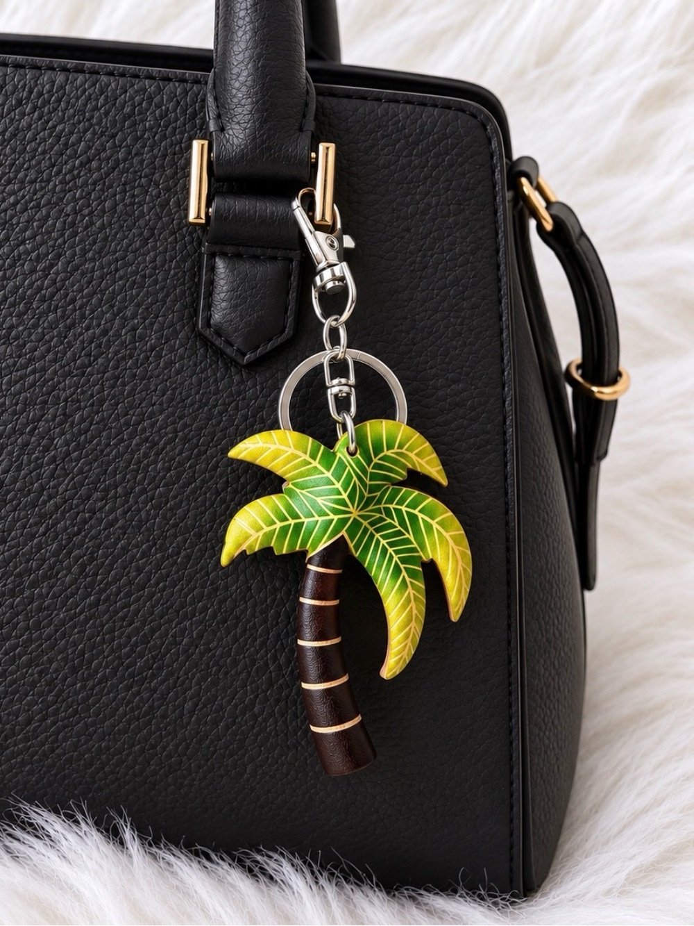 Leather Palm Tree Keychain Bag Charm Key Ring Handmade Gift New